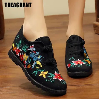 THEAGRANT/ 2022, пролетно-есенни дамски обувки, ежедневни парусиновая обувки в етнически стил с бутони, дишащи дамски обувки в национален стил WSN3008