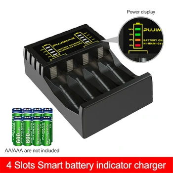 Преносим 4-Слотный литиево-йонна батерия 18650, Интелигентно Зарядно Устройство, Led Индикатор За AA/AAA Ni-MH Ni-Cd Акумулаторни Батерии, Бързо зареждане чрез USB