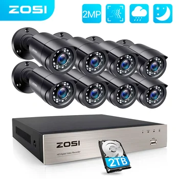 ZOSI 1080P H. 265 + Система охранителна Камера 8CH 5MP Комплект DVR с IR за Нощно Виждане Откриване на Движение Комплект за Видеонаблюдение