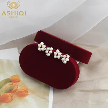 ASHIQI Естествени Сладководни Перли Обеци Ръчно изработени Лък 925 Сребърни Бижута на Жените