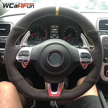 WCaRFun Зашити на Ръка Калъфи за Волан от Перфорирана Велур За Volkswagen Golf 6 GTI MK6/ Polo GTI / Scirocco R
