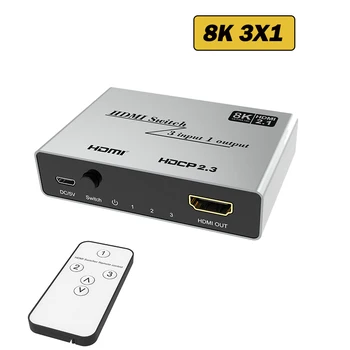 HDMI 2,1 Преминете 8K HDMI Превключвател 3 в 1 От 4K 120 Hz Автоматично превключва на HDMI Концентратор Подкрепа 8K @ 60 Hz 48 gbps за Xbox PS4 PS5 HDTV Монитор