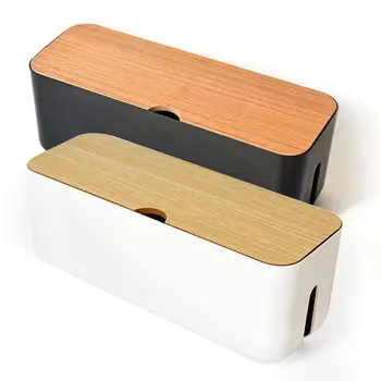 Кутия за съхранение на кабели с дървен капак прахоустойчив таблет телефон мрежов кабел конектор за зарядно устройство, кутия за съхранение, комплект кабели за управление на захранването