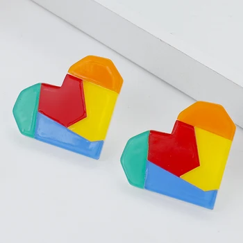 Lifefontier Корейски Модел Цвят Подшиване Смола Любов Сърцето Обеци За Жените Прости Бонбони Геометрични Обеци Вечерни Бижута