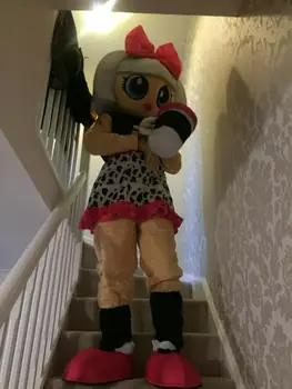Гореща Разпродажба Розово малко Момиче Кукла талисман костюм Хелоуин cosplay за Възрастни Рекламни костюми от пяна безплатна доставка