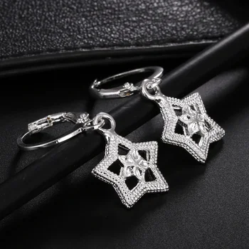 Горещи Сребро 925 чар звезда обеци на ухото клип високо качество на бижутата Коледен Подарък обеци за жени