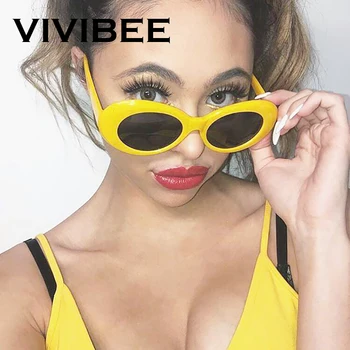 VIVIBEE Мода Малка Жълта Рамка Ретро Стил Овалния Влияние на Хип-Хоп Очила с UV400 Дамски Слънчеви Очила