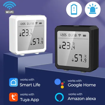 Sasha WIFI Сензор за Температура И Влажност на въздуха За Помещения Влагомер, Термометър Детектор Smart Life Дистанционно Управление, Поддръжка Алекса Google Home