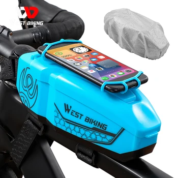 WEST BIKING Водоустойчив Мотор Чанта С Твърд Корпус И Държач За мобилен Телефон С Завъртане На 360 Градуса, Колоездене, Чанти За Съхранение на Инструменти, С Горната Тръба За Велосипед