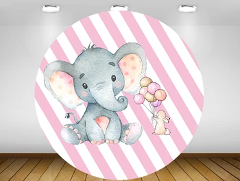 През цялата кръг фон момиче детски душ розови ивици сладък слон фон рожден ден декор бонбони маса кърпа YY-267