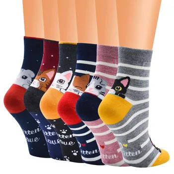 Двойката кавайных женски чорапи, сладки памучни чорапи с шарени животни, студентски ежедневни шарени чорапи с принтом, женски
