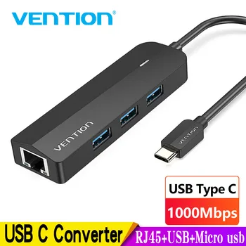 Vention C USB Ethernet Адаптер USB Type C до USB 3,0 2,0 RJ-45 Мрежов Адаптер за iPad, MacBook Pro Type C Мрежова Карта USB C Etherne
