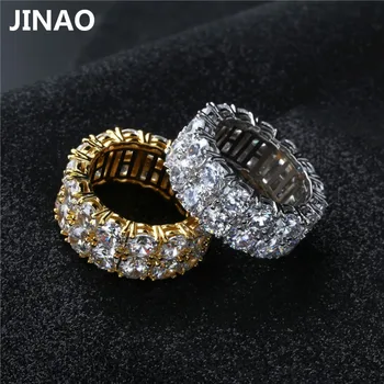 JINAO Нов Дизайн Цвят: Златисто, Сребристо на Цвят Покритие Пръстен Микро Проправи 2 Броя Вериги Голям Циркон Блестящ Хип-Хоп Пръст Пръстен за Мъже За Жени