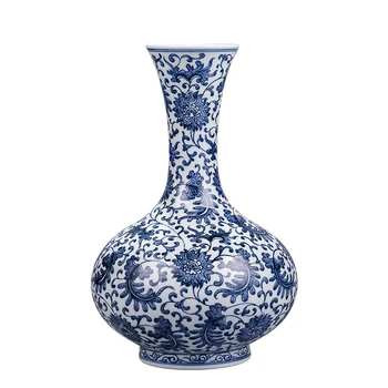 Античен синьо-бялата порцеланова ваза Цзиндэчжэнь ръчно рисувани в китайски стил мебели за дома, декорация на хола керамични украшение