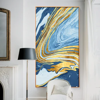 абстрактна Струящаяся Цветна картина върху платно, златни плакати и щампи стенни художествени картини за хол спалня коридор модерен интериор