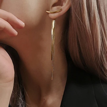 ЛАТ 2021 Ретро Златист Цвят Бар Дълга Нишка Пискюл Висящи Обеци за Жени Лъскава Дъга Геометрични Корейски Обеци, Модни Бижута