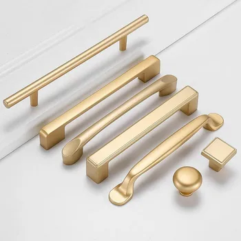 Дръжки на вратите и дръжки от матово злато за Мебели Шкафове и чекмеджета Модерен Кухненски шкаф от алуминиева сплав, Копчета Сцепление
