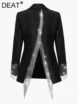 DEAT 2023 Есен нов малък костюм якета за famale дизайн ниша зад кухи сплит пискюл черни свободни блейзери Есен YJ912