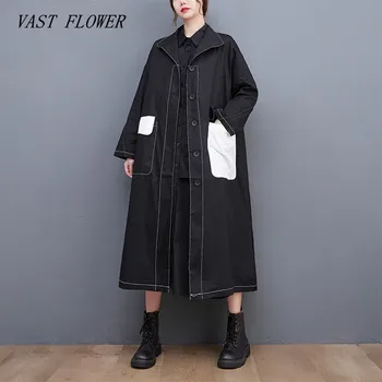 черен памук големи всекидневни свободен дългата есенно-пролетния тренч за жени 2022 дрехи Връхни Дрехи