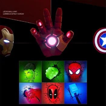Креативен лека нощ Отмъстителите Серия Капитан Америка, Железният Човек, Хълк 3D Marvel Led монтиран на стената Лампа Декор Спалня За Коледен Детски Подарък