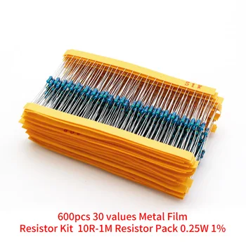1/4 W резистори от 0,25 W 1% 30 стойности Метален Филмът Резистор Комплект 10R-1M САМ цветен околовръстен Резистор Комплект