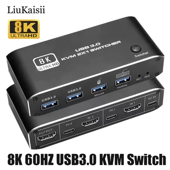 USB3.0 KVM Switch 8 До 60 Hz и 4 За 120 Hz HDMI USB KVM Превключвател за Клавиатура, Мишка, Принтер, 2 Компютъра, Споделяне на 4 бр. Устройство USB Хъб
