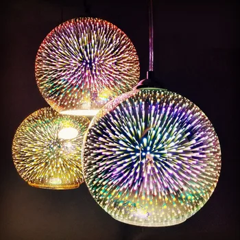 LED Модерен Окачен Лампа 3D Фойерверки Цветни Позлатен Стъклен Балон, Украсена с Бар-Столова, Кухненски Лампа, Окачена Лампа-Светкавица