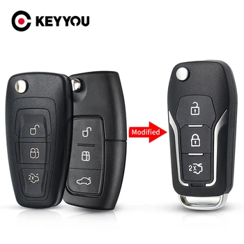 KEYYOU 3 Бутона Flip ключ-Сгъваем кола с Дистанционно на Ключа Калъф За Ford Fiesta Focus C Max Ka smart key за носене на Ключодържател