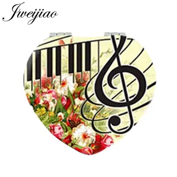 JWEIJIAO се изпълнява пиано Клавиатура Музикална Нота Цветя Сърцето на Карманное Огледало от Изкуствена Кожа Компактно Складное 1x/2x Огледало за Грим за Любителите на Музиката